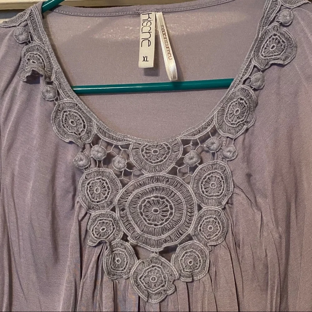 Kische Tank Gray Sleeveless Crocheted Blouse Top Camisole Shirt Grey Dressy - Picture 2 of 5